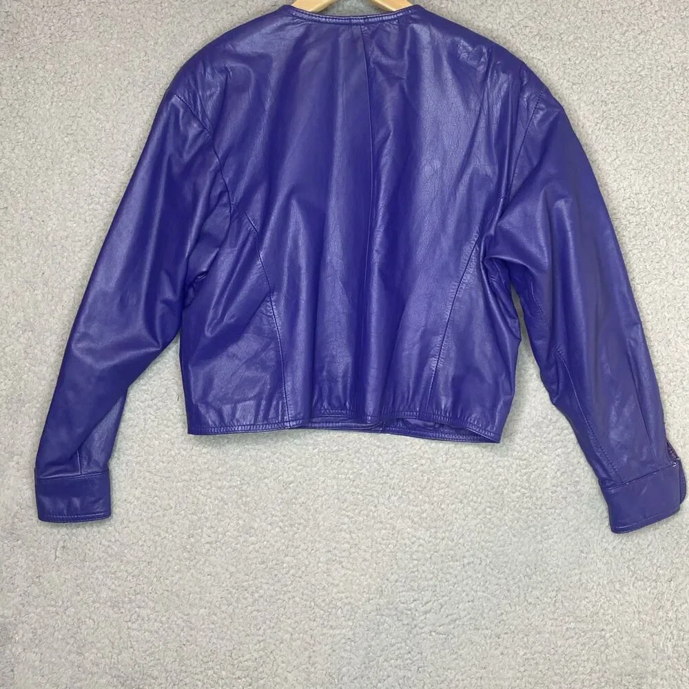 VTG Lord & Taylor Leather Old Money Double Breasted Jacket Purple Size 12 Large